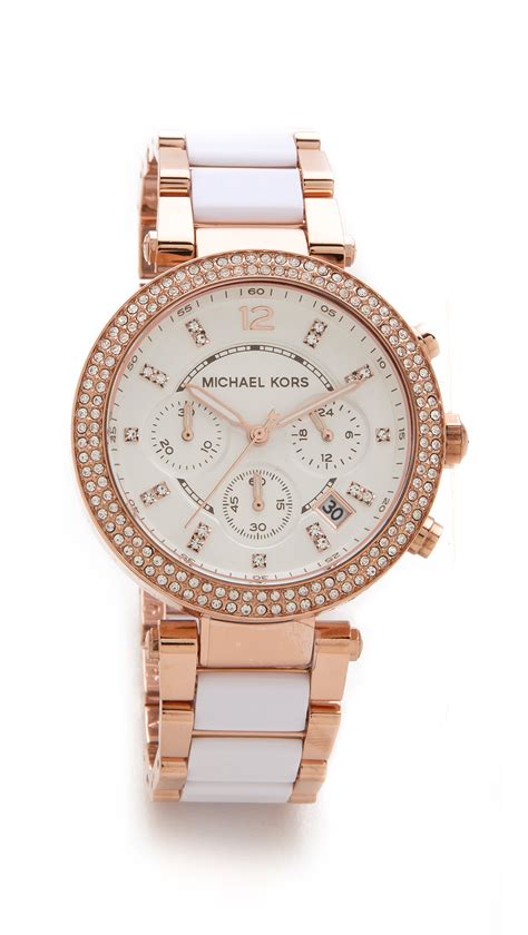 michael kors white and rose gold watch uk|michael kors parker chronograph watch.